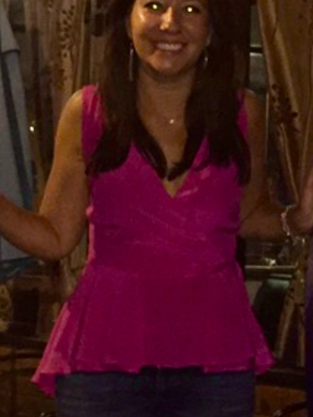 Shoshanna Bright Fuchsia Sleeveless Peplum V-Neck Top